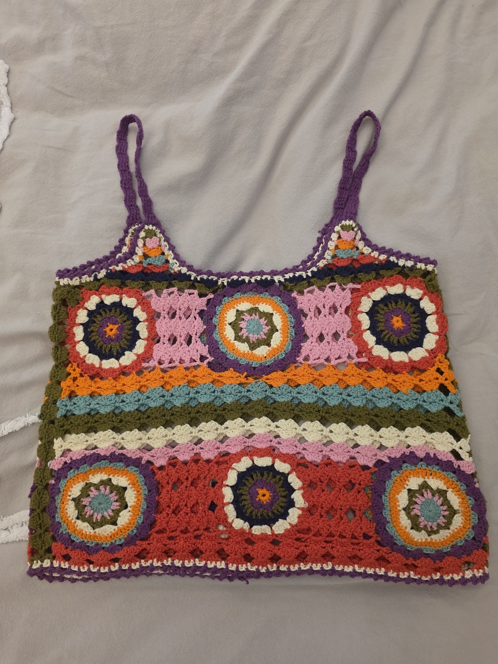 Zara Multicolor Crochet Tank Top with Purple Trim